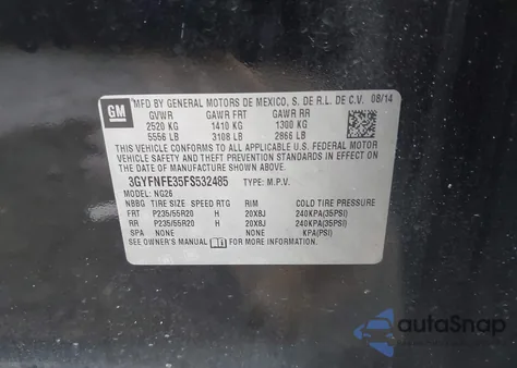 2015 Cadillac Srx Performance Collection из США, поврежденный, VIN 3GYFNFE35FS532485